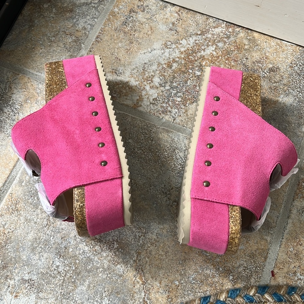 Free People x Intentionally Blank Rule Breaker Platform Suede Sandals Sz 7 NEW - Picture 11 of 14